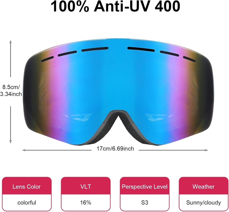 YooxArmor OTG Kids Ski Goggles, Snowboard Goggles Anti Fog UV400 for Kid 6-14 Years, Snow Goggles for Youth Boys Girls - Image 3